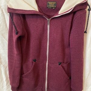 Burton Burgundy Zip-Up Hoodie with Cream Hood Lining